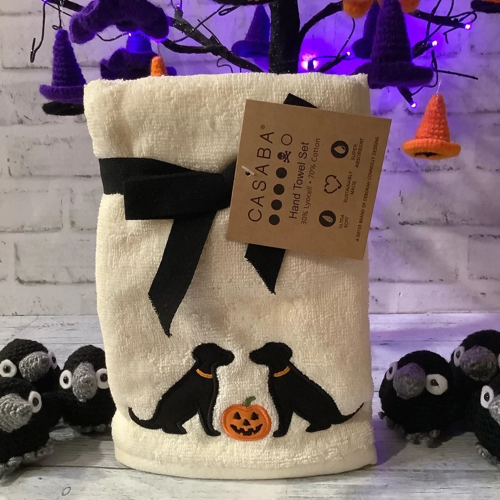 Casaba 2pk 16×28 Appliqued Boo Pumpkin Dog Hand Towels